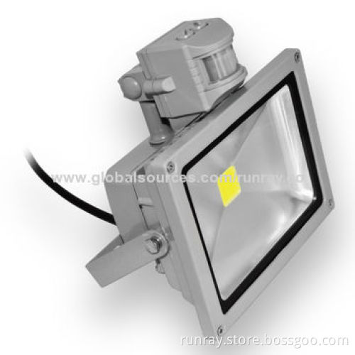 20W PIR LED Floodlight, 85-265V AC, Epistar Chip, >50,000-hour Lifespan/CE Mark/IP65/Silicone Cable